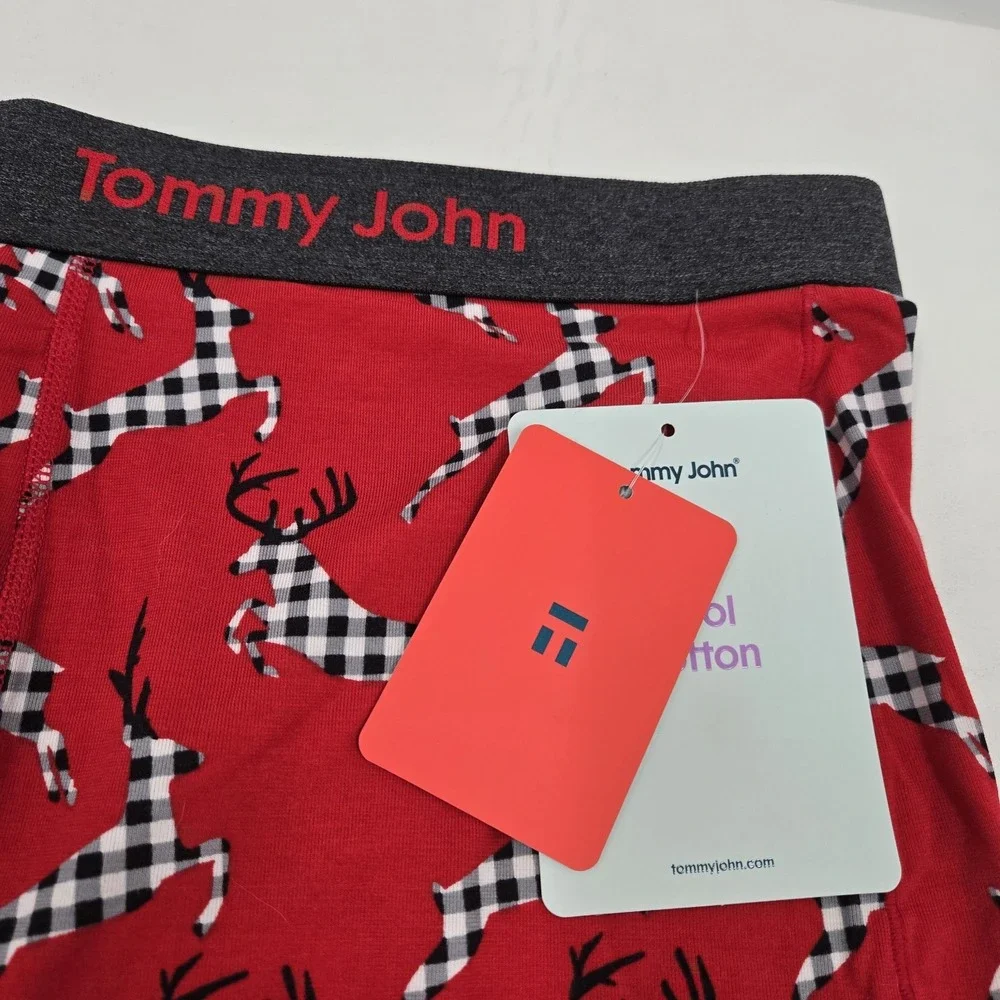 Tommy John Cool Cotton Mid-Length Men's Boxer Briefs XL Reindeer Red Holiday